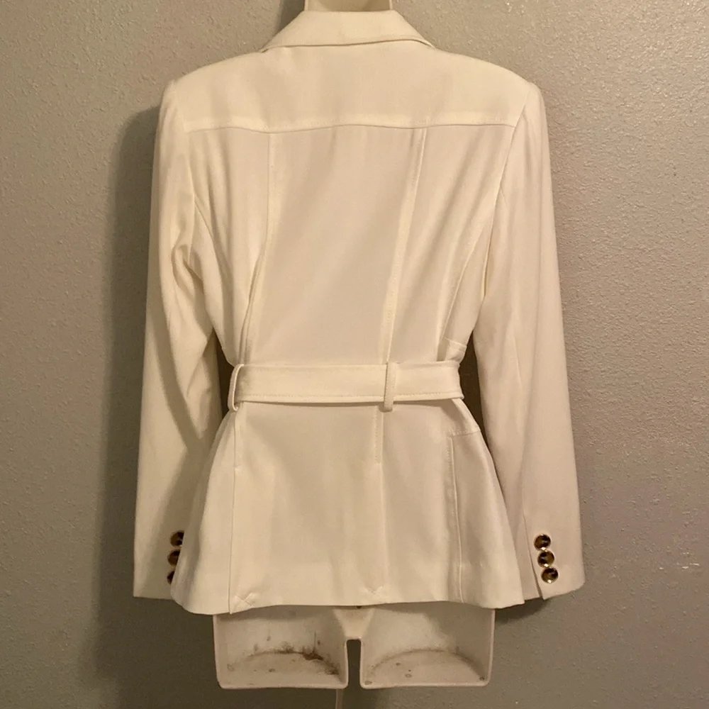 NWT Cache white stretch fitted tailored look belted blazer jacket 4 - Picture 7 of 10